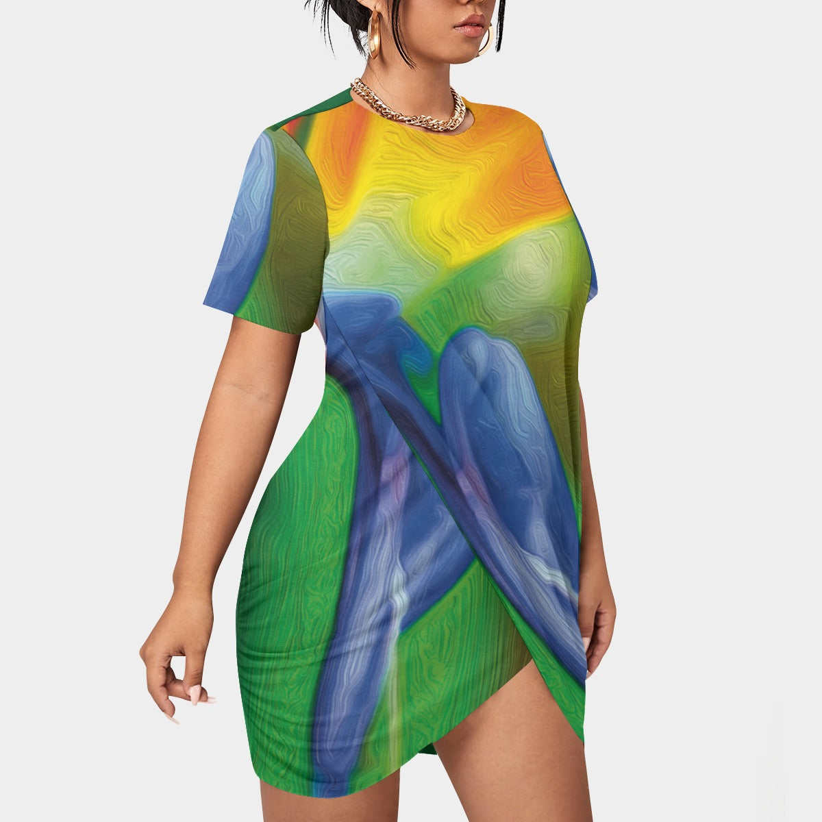 “Bird of Paradise” Women’s Stacked Hem Dress With Short Sleeve(Plus Size)