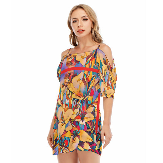 âFragmented Bloomâ Women's Off-shoulder Cami Dress