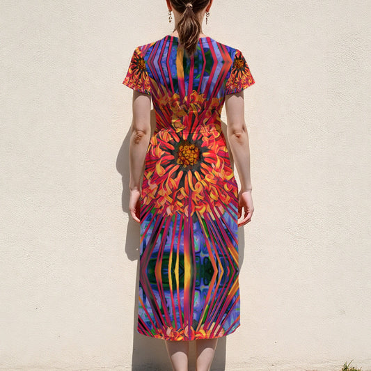 “Protea” V-Neck Flutter Sleeve Midi Dress