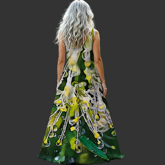 “White Bottlebrush” Women’s Sleeveless Maxi Dress