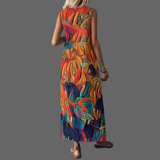 “Chromatic Fusion Dress” V-Neck Long Dress