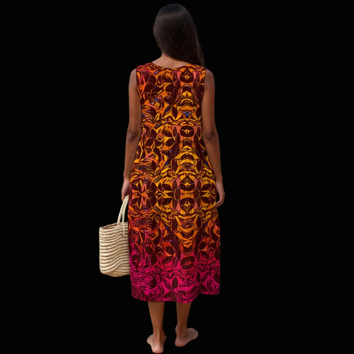 “Tribal Sunset” Women's Sleeveless Dress With Pocket|125GSM Slub Cotton