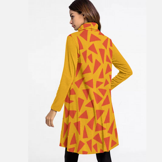 “Tangerine Tease” Women's High Neck Dress With Long Sleeve