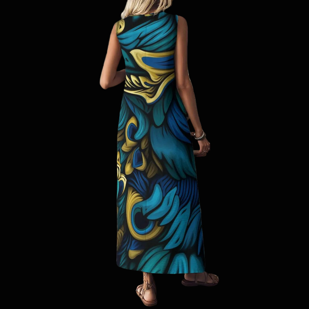 “Sapphire Swirl” Women's V-Neck Long Dress