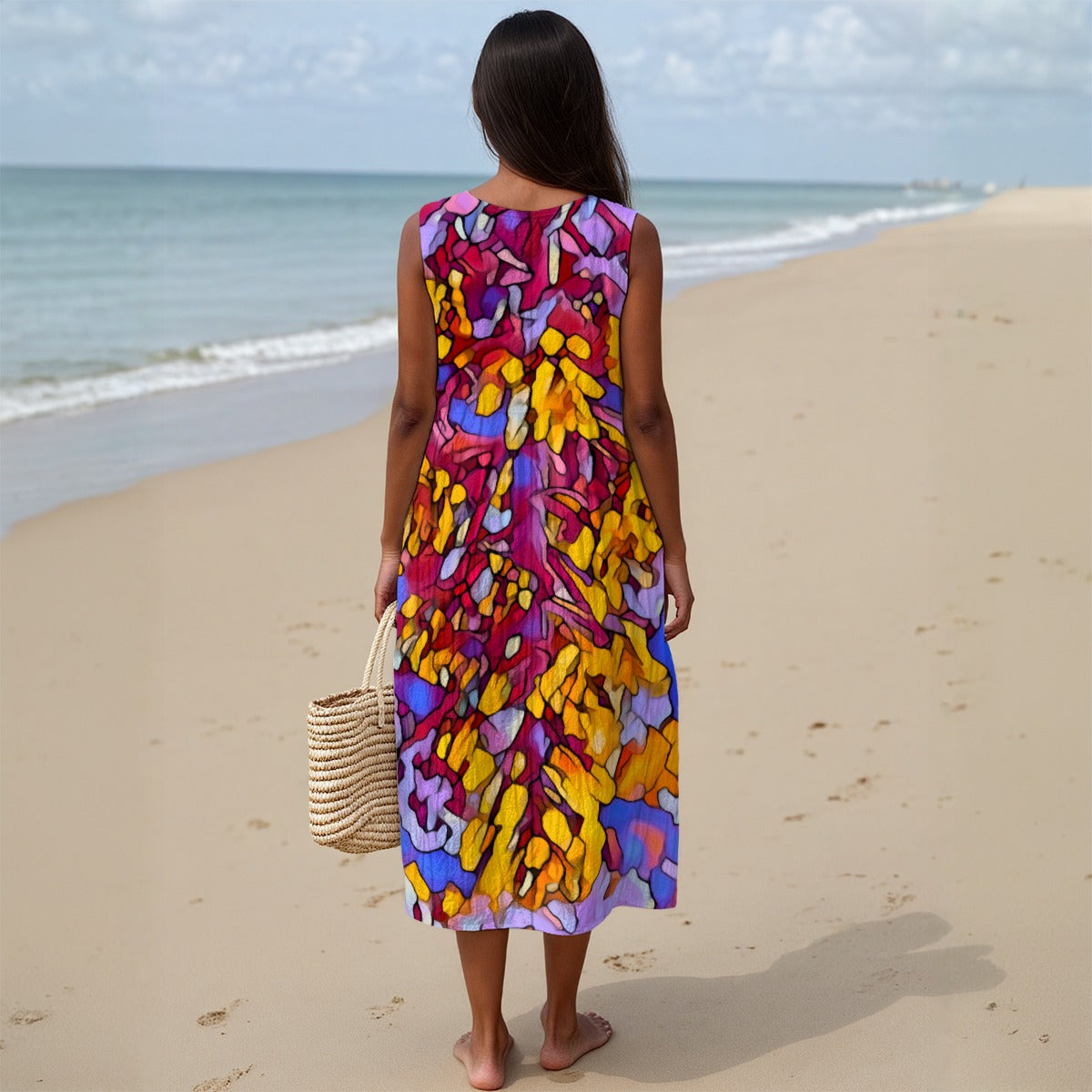 “The Language of Light” Women's Sleeveless Dress With Pocket|125GSM Slub Cotton