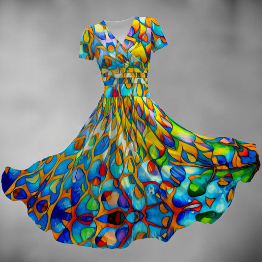 “Prism” Women's Short Sleeve V Neck Midi Dress