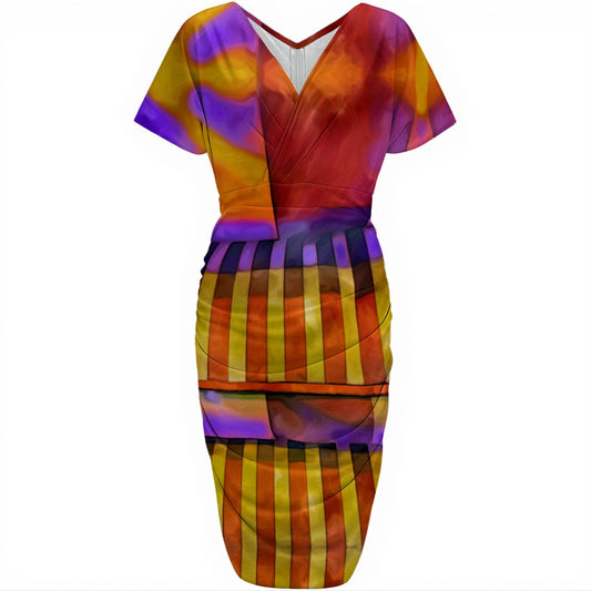 “Carnival” Women's V-neck pleated dress