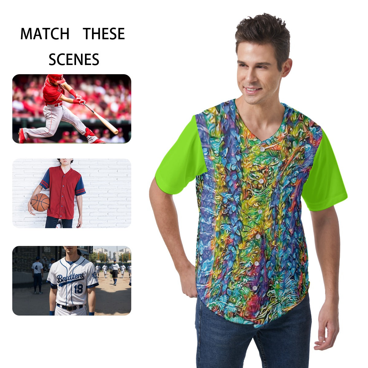 “Flouro Jungle” Men's Short Sleeve Baseball Jersey
