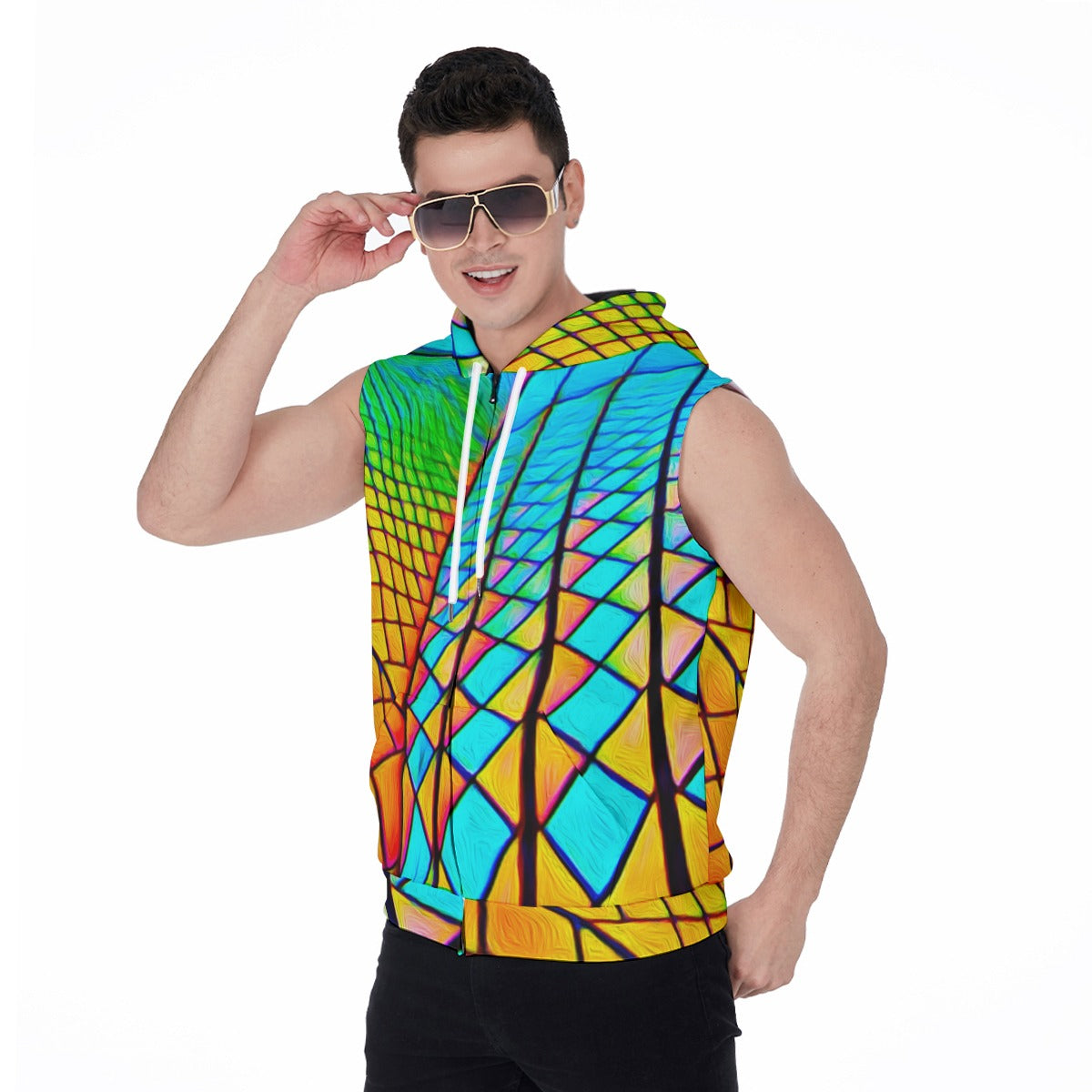 “Opera House 1” Men's Zipper-Up Sleeveless Hoodie