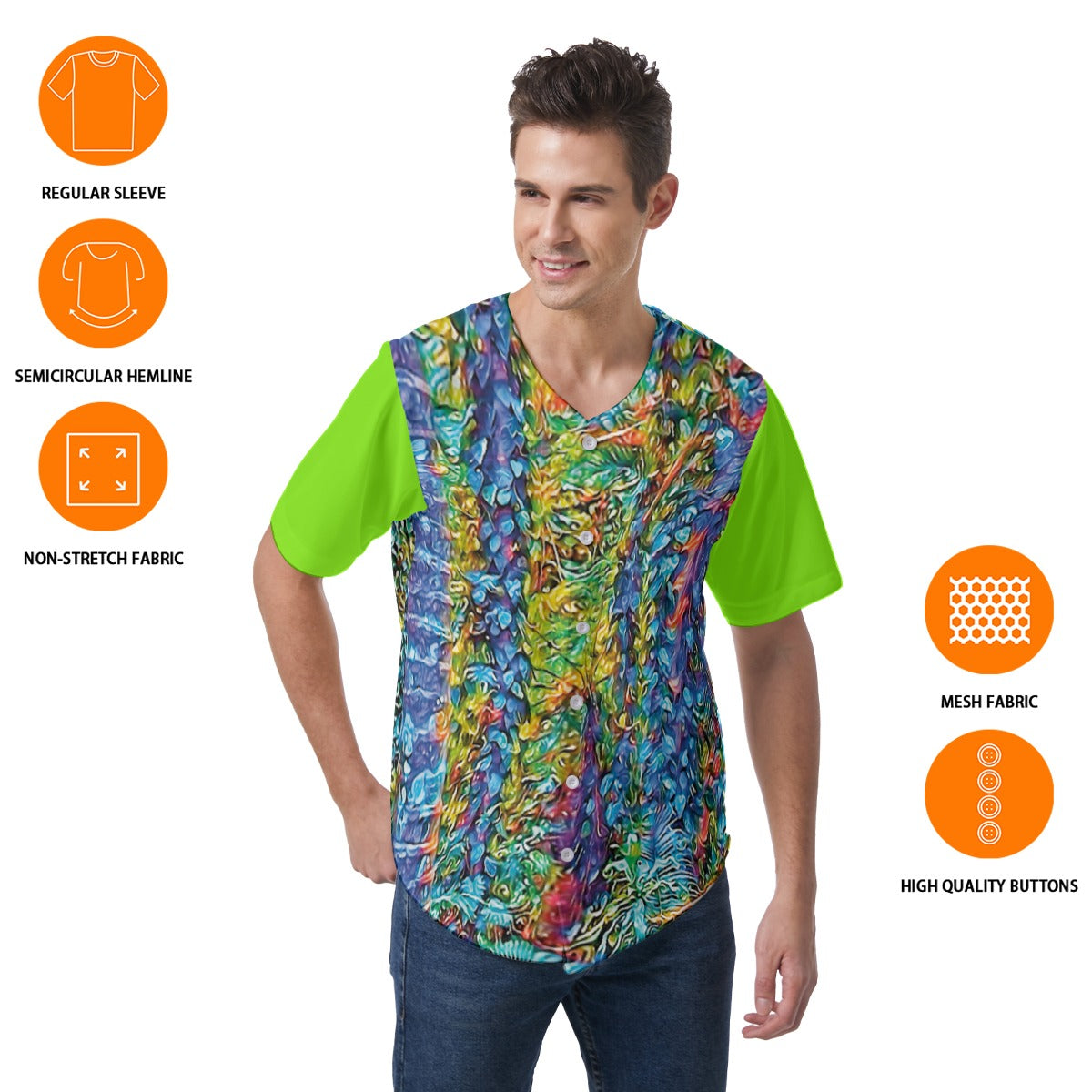 “Flouro Jungle” Men's Short Sleeve Baseball Jersey