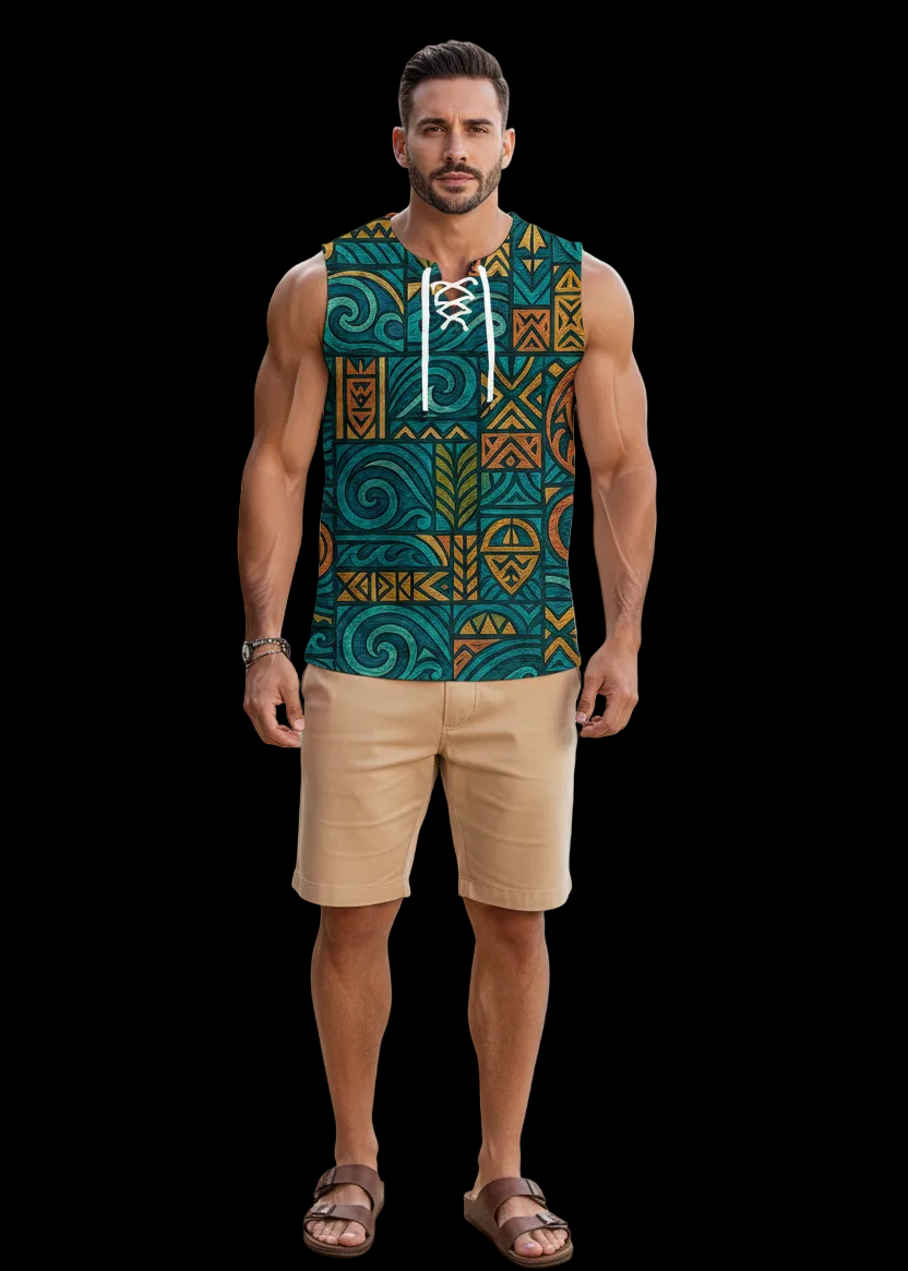 ‘Rapanui’ Men's Tank Top With Drawstring