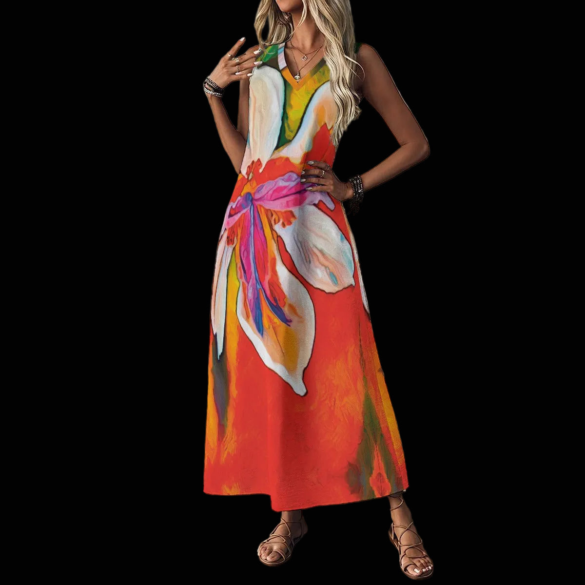 “Dietes” Women's V-Neck Long Dress