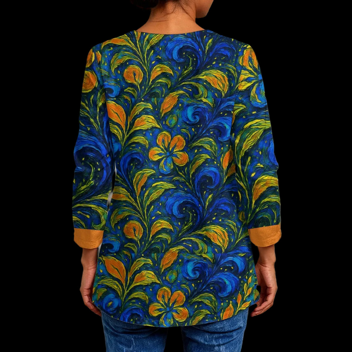 “Starry Night Blooms” Women's Faux Sweater Cardigan