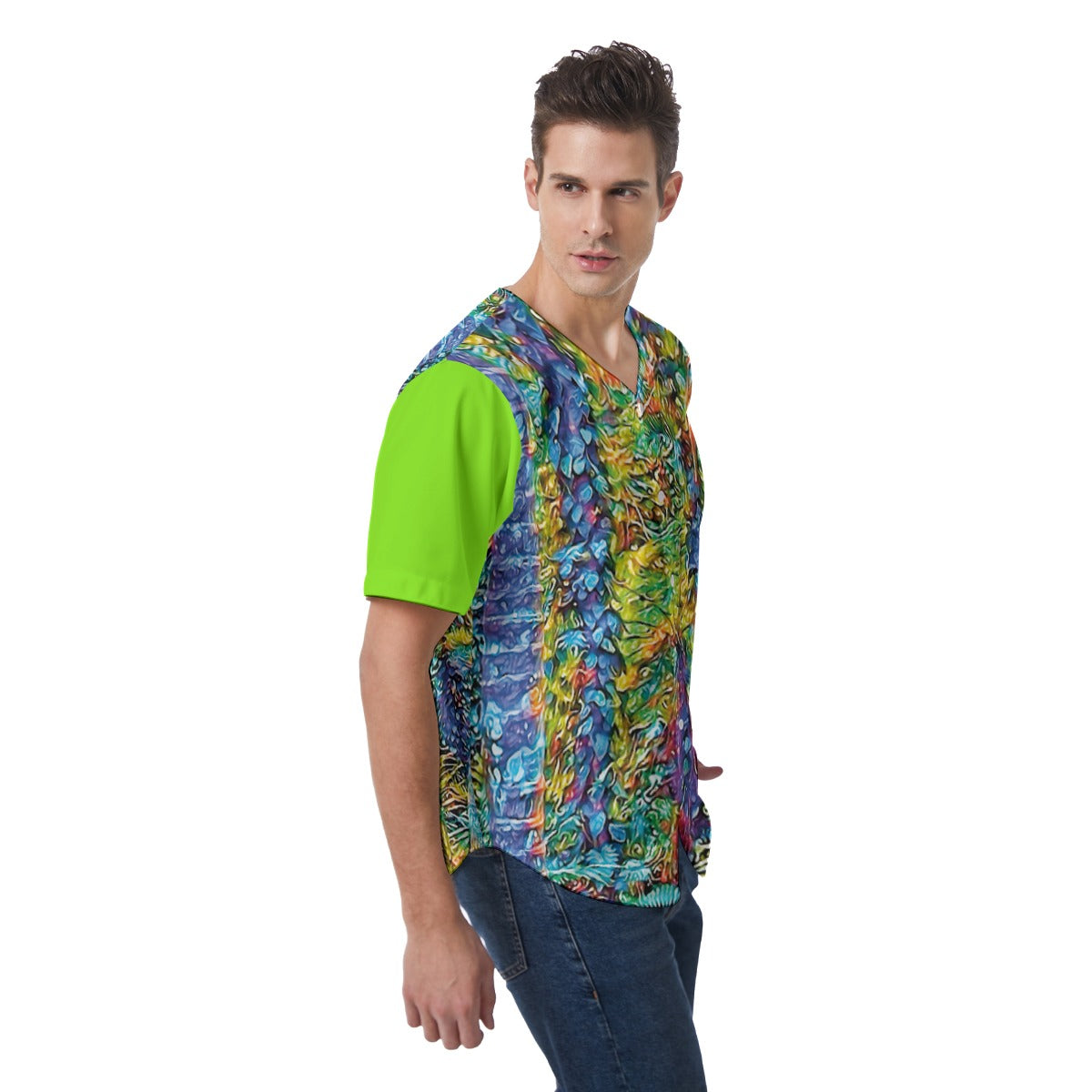 “Flouro Jungle” Men's Short Sleeve Baseball Jersey