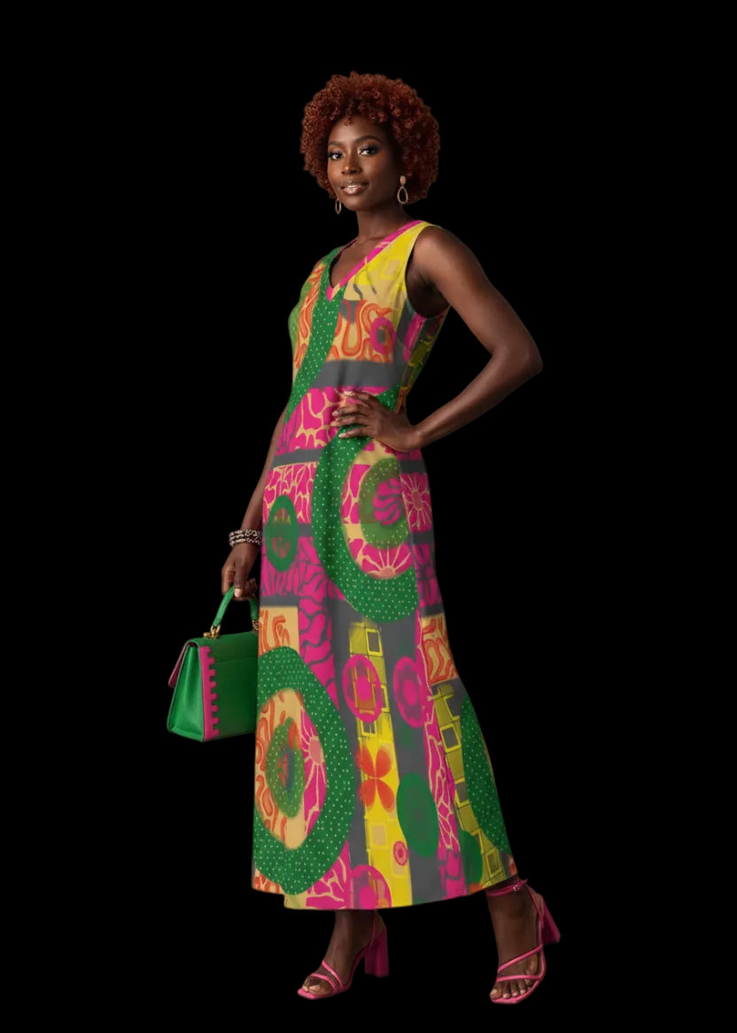 “Neo-retro” Women's V-Neck Long Dress