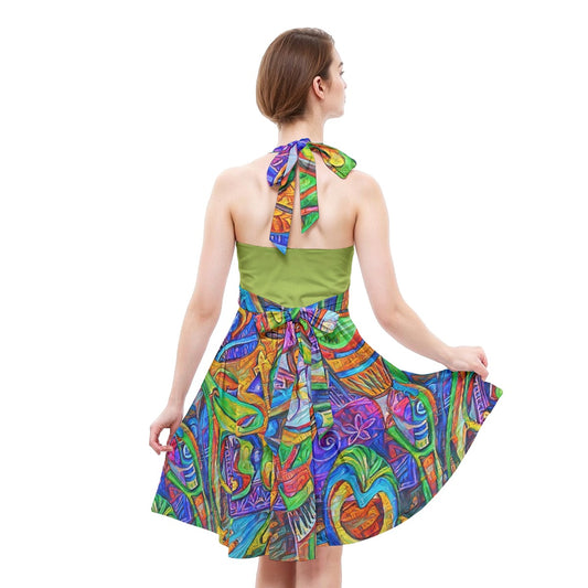 âTropical Kaleidoscopeâ Womenâs Halter Skater Dress