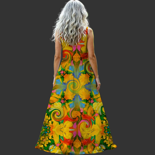 “Citrus Twist” Women’s Sleeveless Maxi Dress