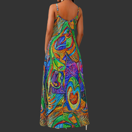 “Tropical Kaleidoscope” Women's Elegant V-Neck Maxi Dress
