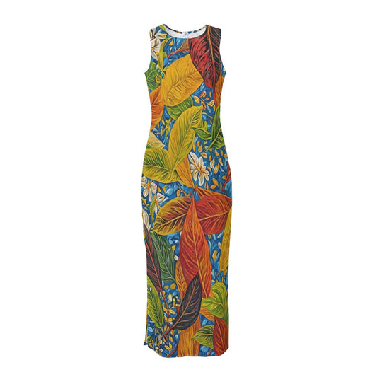 “Botanical Rhapsody” Women's Beach Perspective Chiffon Sleeveless Dress