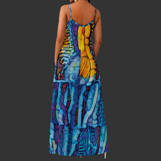 “Oceanic” Women's Elegant V-Neck Maxi Dress