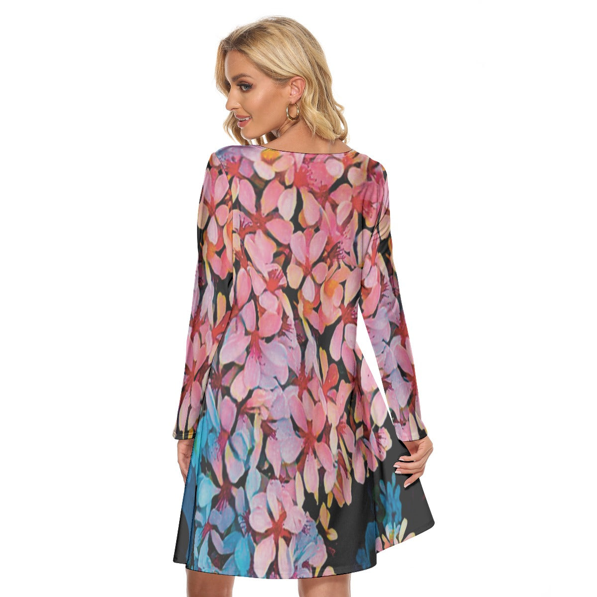 “Pink India Hawthorn” Print Women's Crew Neck Dress
