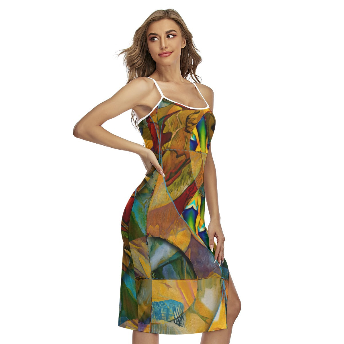 “Earthen Tessellation”  Women's Back Cross Cami Dress
