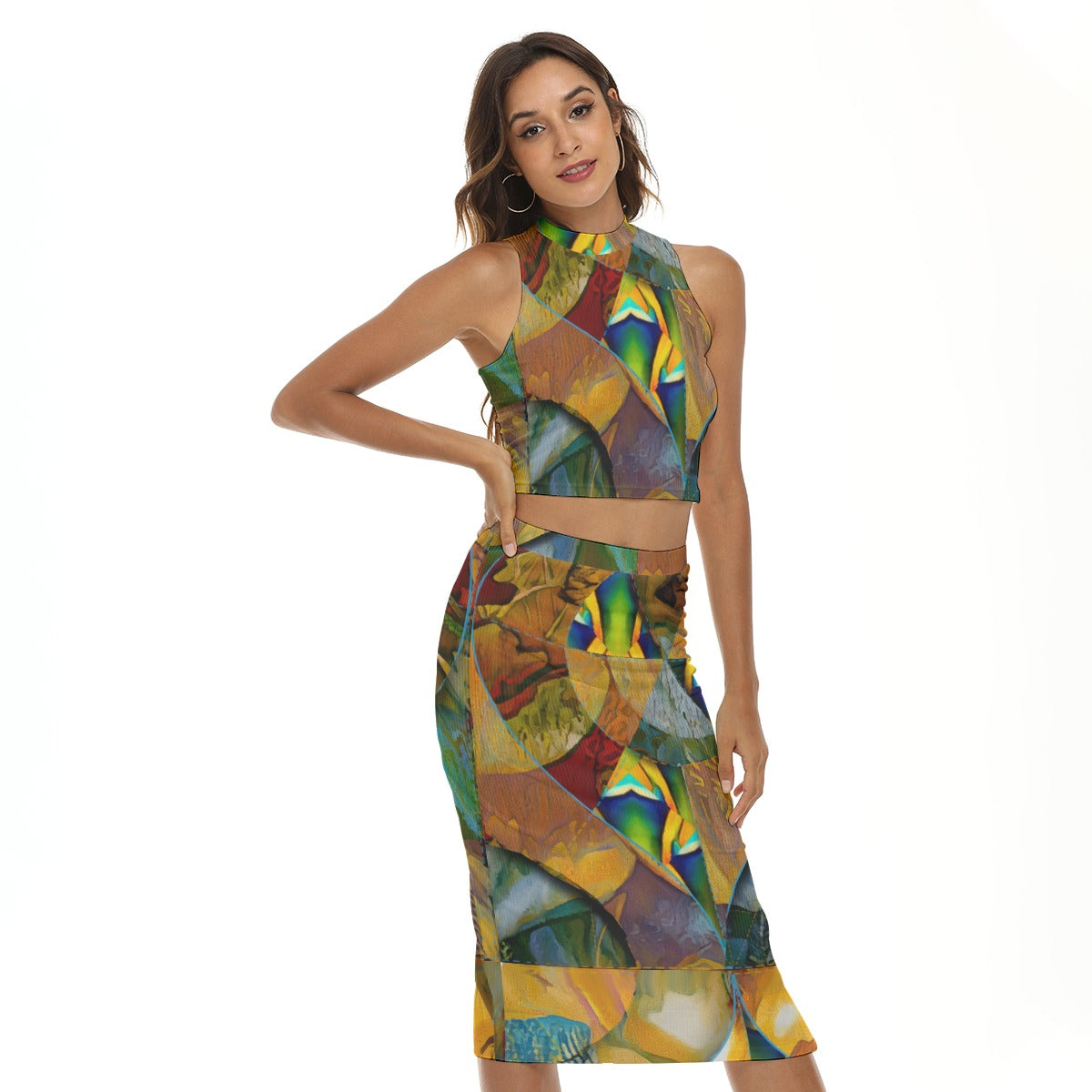 “Earthen Tessellation” Women's Tank Top & Split High Skirt Set