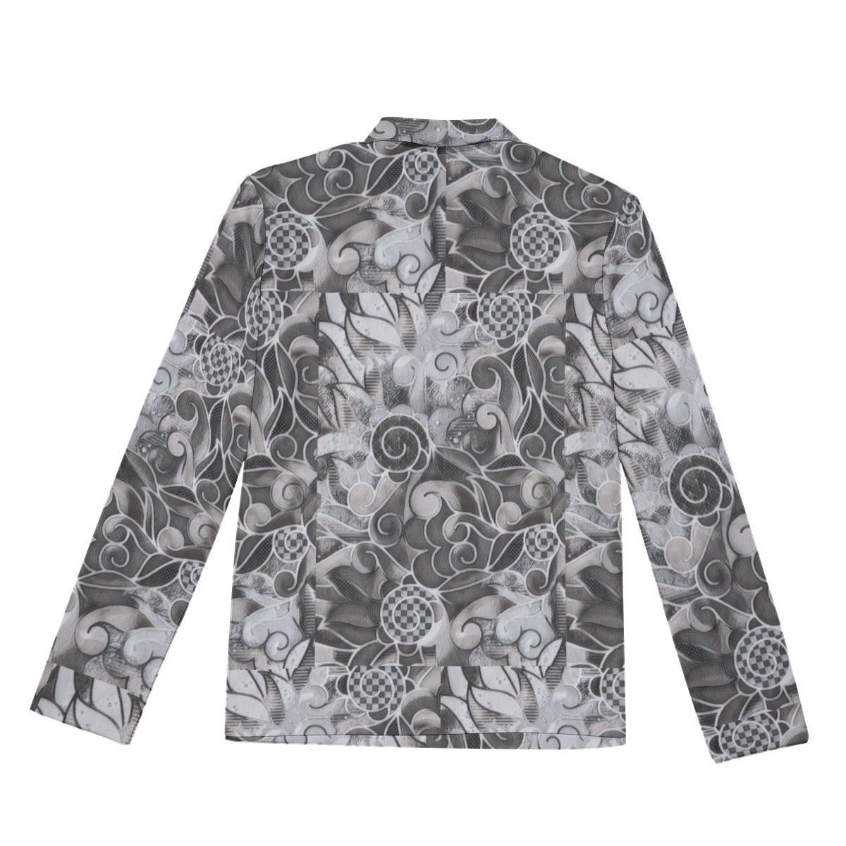 “Verdant Tapestry- Grey” Men's Lapel T-shirt With Neckline Zipper Closure