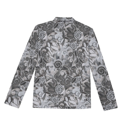 “Verdant Tapestry- Grey” Men's Lapel T-shirt With Neckline Zipper Closure