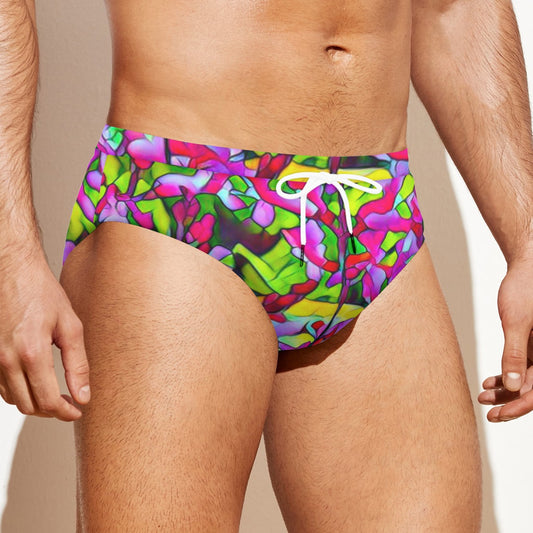 “Fuchsias” Men's Drawstring Swim Briefs