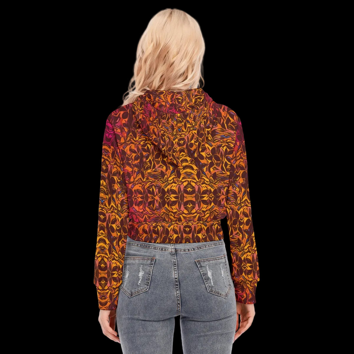 “Tribal Sunset” Women's Crop Top Hoodie With Zipper Closure