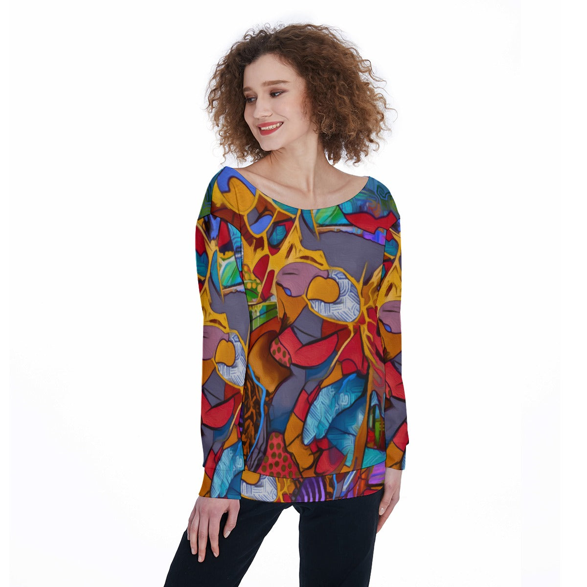 “Fractured Dreamscape” Women's Off-Shoulder Sweatshirt
