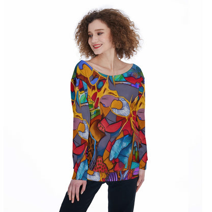 “Fractured Dreamscape” Women's Off-Shoulder Sweatshirt
