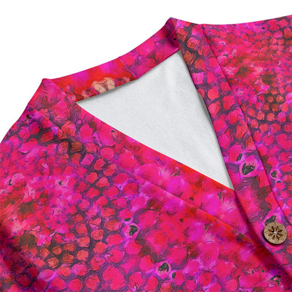 “Fuchsia Blast” Unisex V-neck Knitted Fleece Cardigan With Button Closure