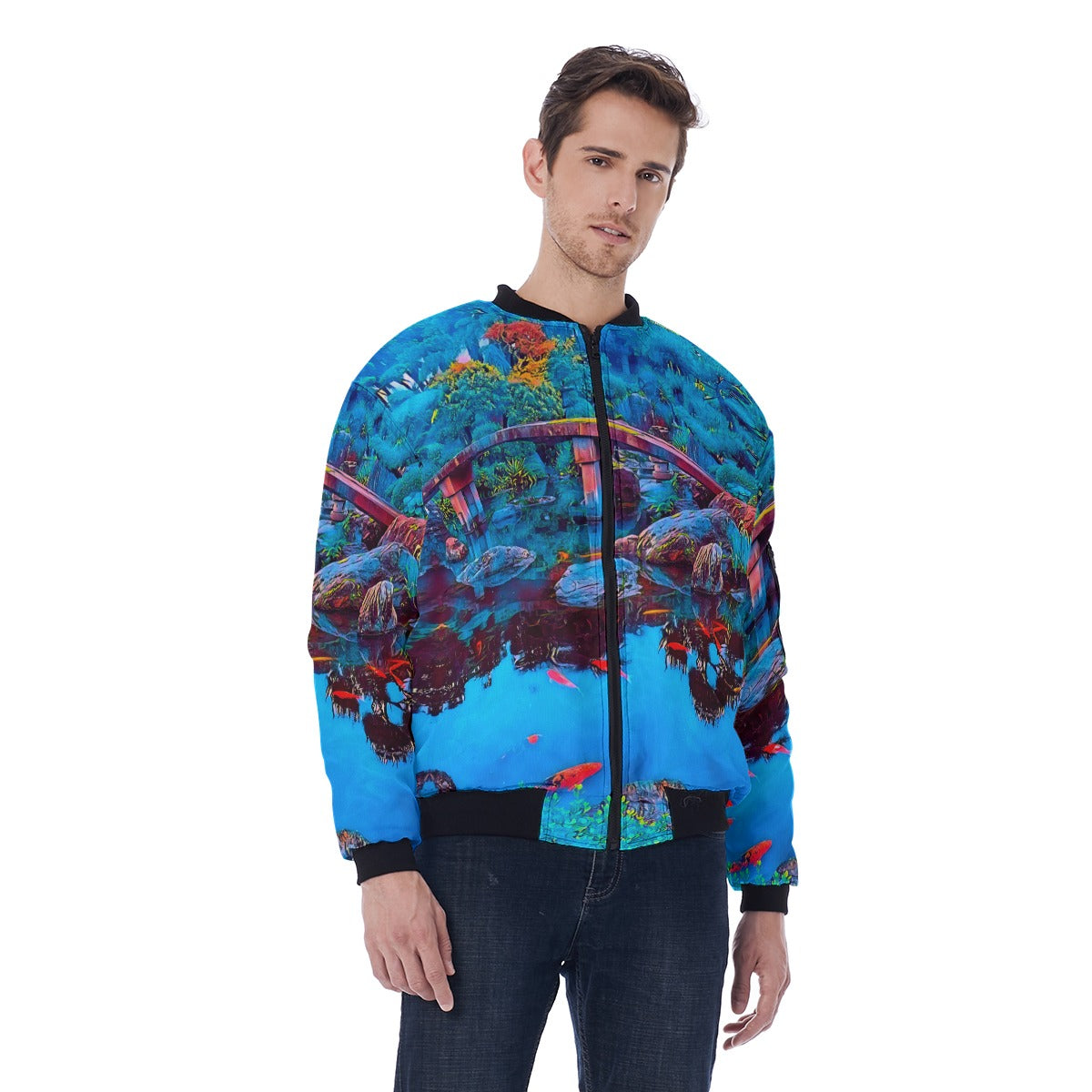 “Oriental Paradise”  Men's Bomber Jacket With Sleeve Pocket