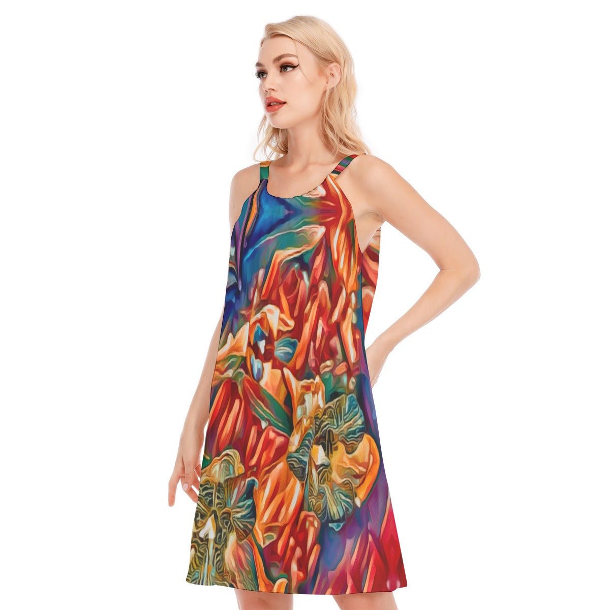 “Orchid Flame” Women's O-neck Cami Dress | 190GSM Cotton