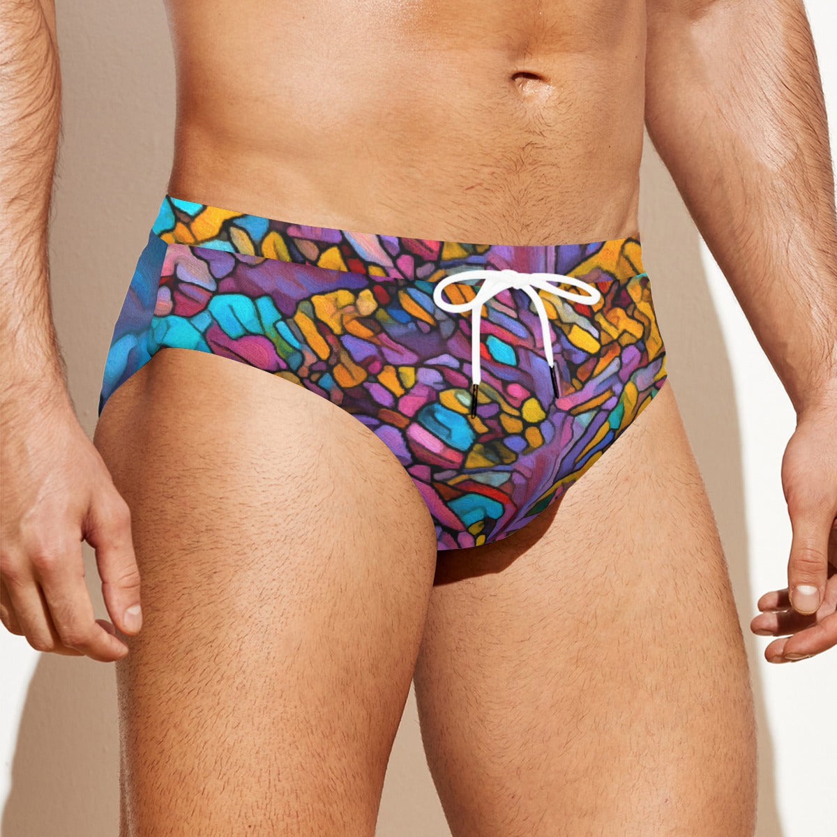 “Mosaic Pulse” Men'S Drawstring Swim Briefs