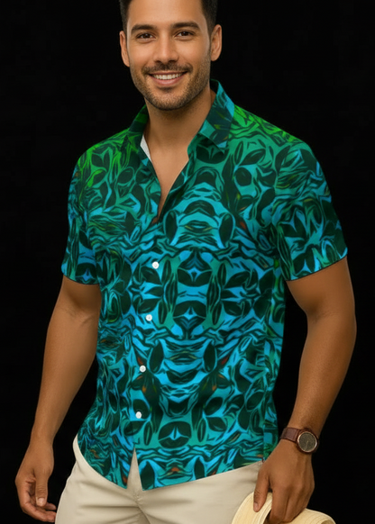 “Tribal Oceanic” Men's Imitation Silk Short-Sleeved Shirt