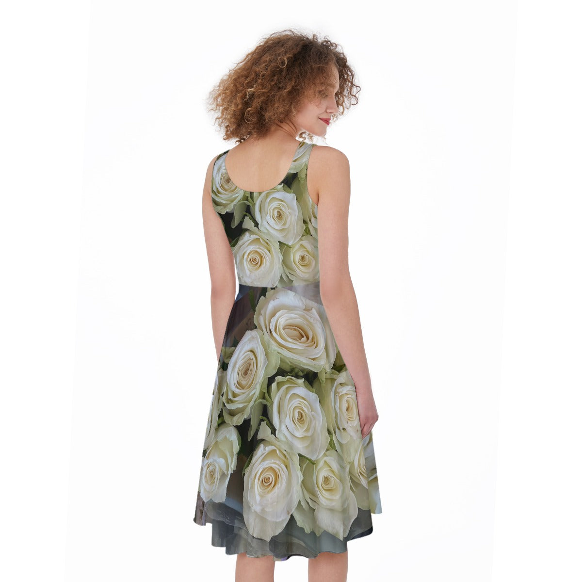 “White Roses” All-Over Print Women's Sleeveless Dress