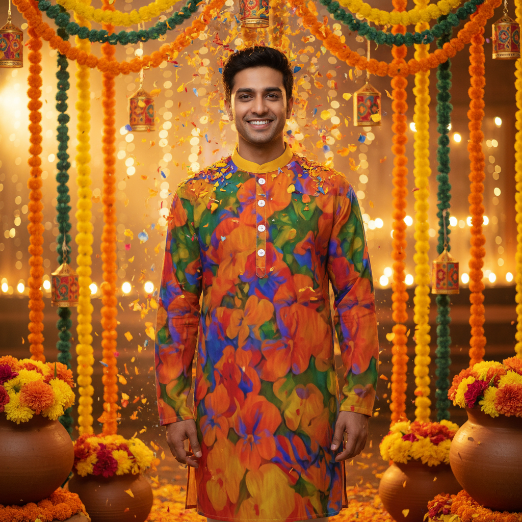 “Colour Garden”  Men's Stand-up Collar Long Shirt