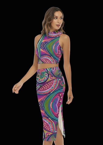 “Colour Burst” Women's Tank Top & Split High Skirt Set