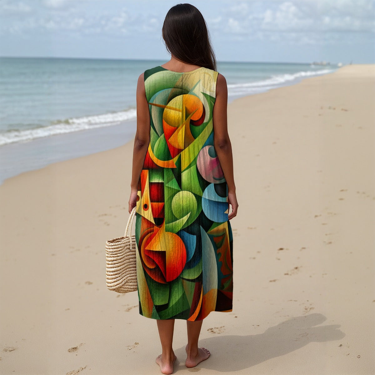 “Fruit Salad” Women's Sleeveless Dress With Pocket|125GSM Slub Cotton
