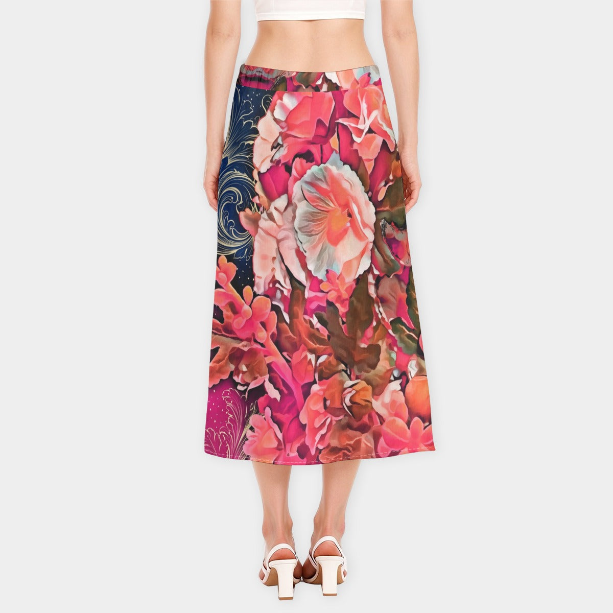 “Celestial Bloom” Women's High-Waisted Slit Midi Skirt