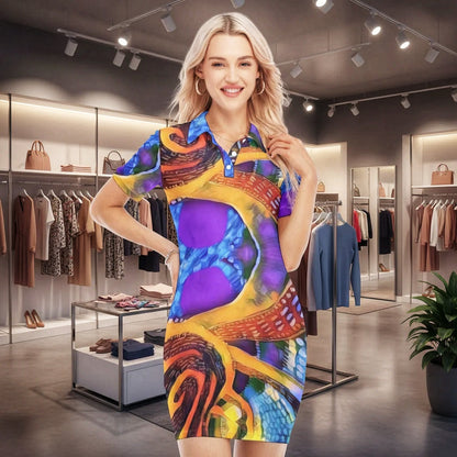 “Colour Vortex” Women's Polo Collar Dress