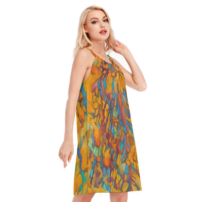 “Gilded Pathways” Women's O-neck Cami Dress | 190GSM Cotton