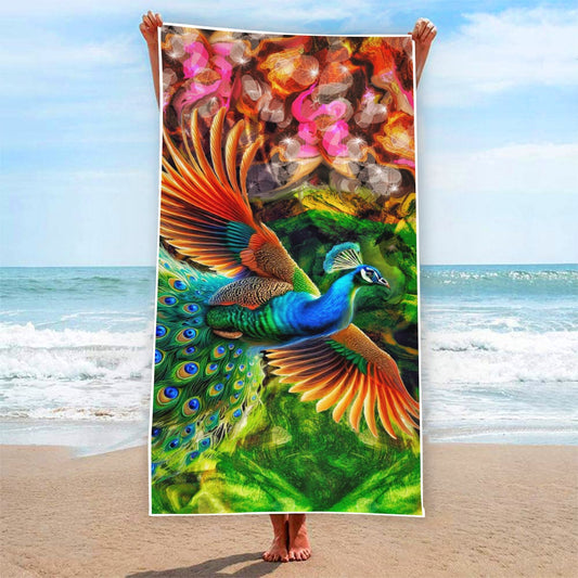 “Peacock Flight” Rectangular Beach Towel