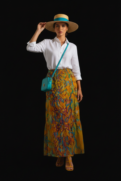 “Gilded Pathways” Women's Pleated Long Skirt