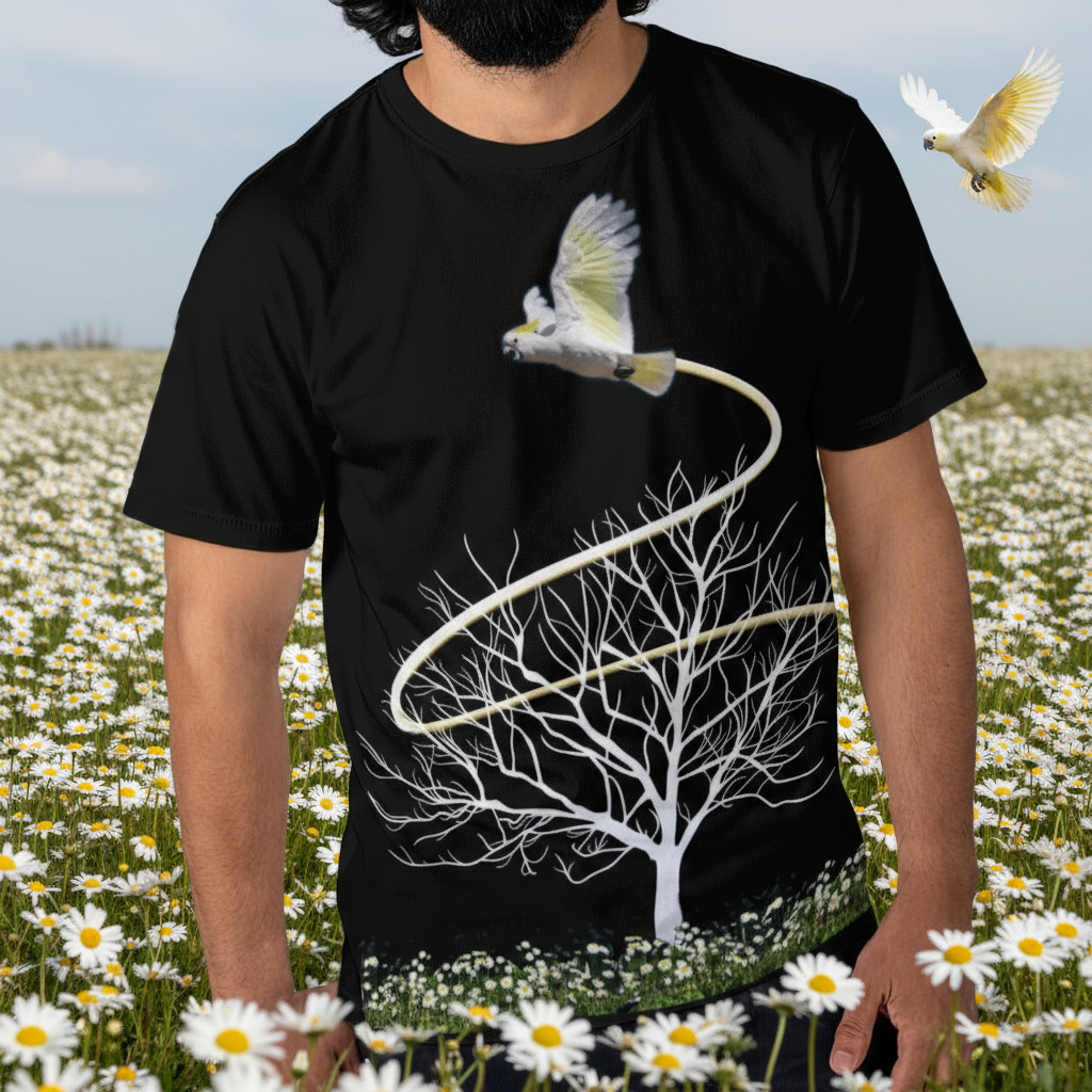 “Cockatoo with Daisies” Men's O-Neck T-Shirt