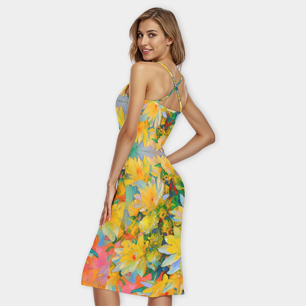 “Summer Daze” Women's Bodycon Spaghetti Strap Midi Dress