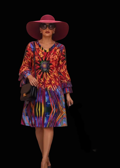 “Protea” Women's Stacked Ruffle Sleeve Dress